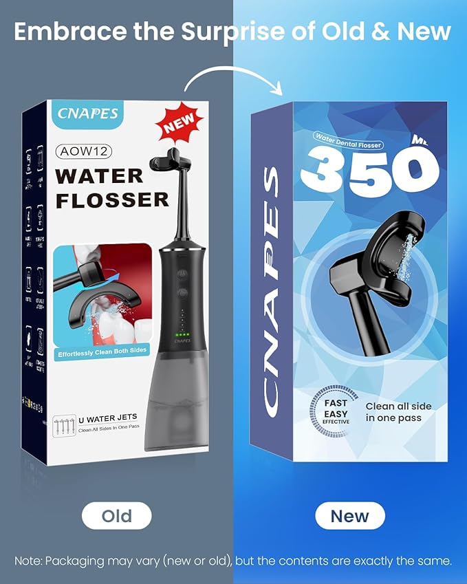 Cordless Water Dental Flosser with 4 U-Shaped Jet – Travel-Friendly, 350ML Larger Tank, 4 Modes & 4 Speeds, 360° Nozzle, Powerful Battery, Cleans Inner/Outer Teeth in One Pass