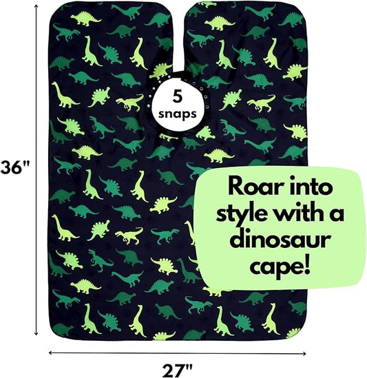 Kids Barber Cape For Boys Hair Cutting at Home, Salon or Barber Shop, Kids Hair Cutting Cape for Boys and Toddlers, Adjustable Neck with Plastic Snaps, Dinosaur
