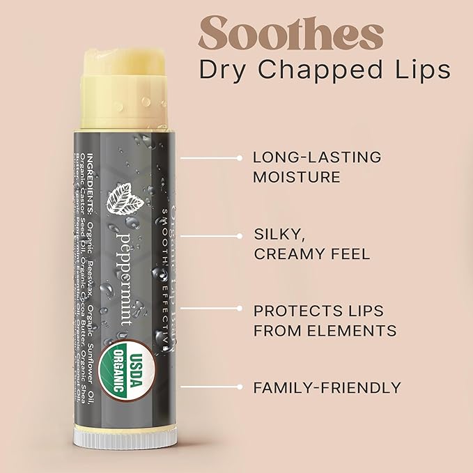 USDA Organic Peppermint Lip Balm - USA Made with Natural Ingredients, Stocking Stuffers for Women & Men, Lip Moisturizer Chapstick for Dry Lips, Small Stocking Stuffers for Wife, Teens & Adults