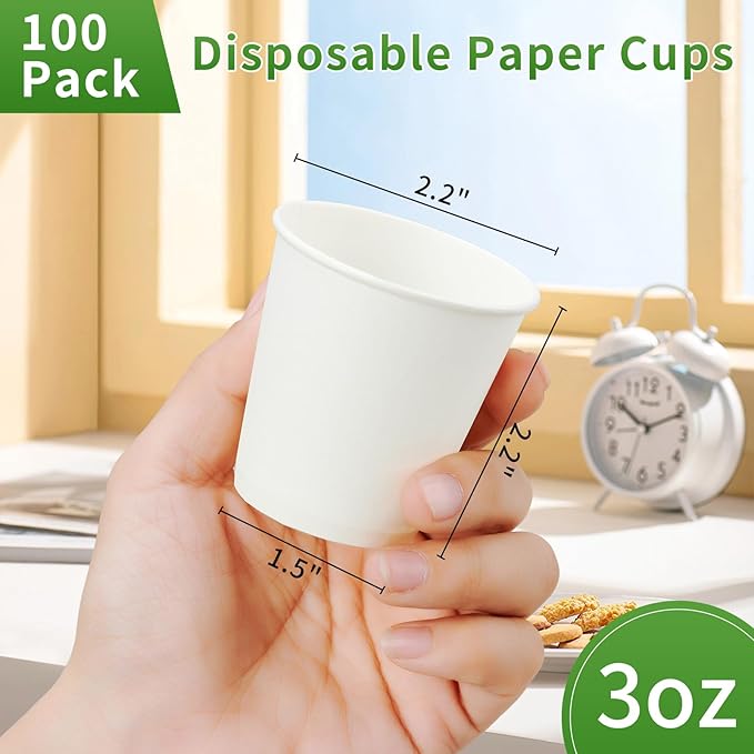 100 Count 3 oz Disposable Mouthwash Cups, Small Paper Cups, Bathroom Paper Cups, Ideal for Parties and Everyday Use