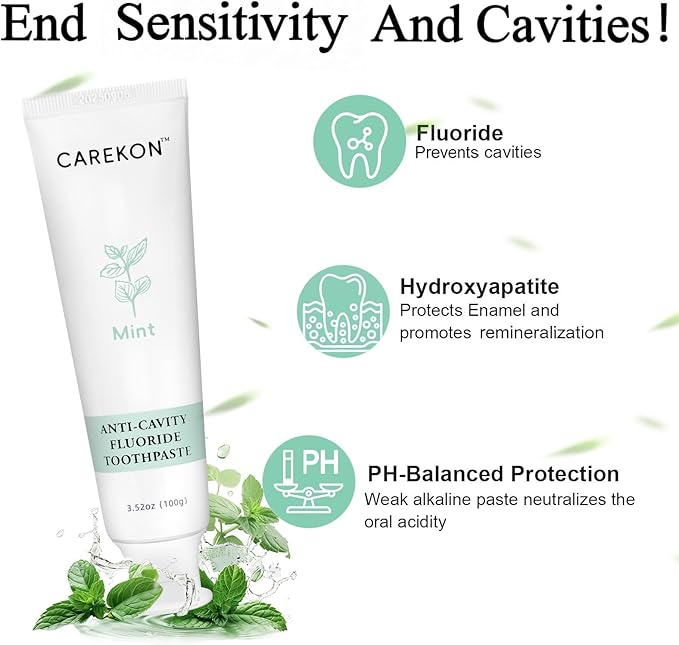 Hydroxyapatite Fluoride Toothpaste for Sensitive Teeth, Enamel Remineralization, Cavity Reversal, Gum Care, Mint Flavor, Travel Size, 2 x 3.52oz