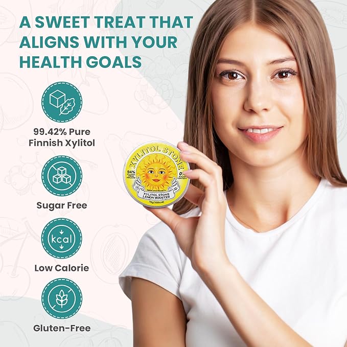 Xylitol Stone Sugar Free Candy - Vegan & Keto Friendly Unique Hard Candy - 100% Natural Flavor Candies - Gluten Free & Non-GMO Breath Freshener Low Calorie Mints - Lemon Booster (Pack of 1)