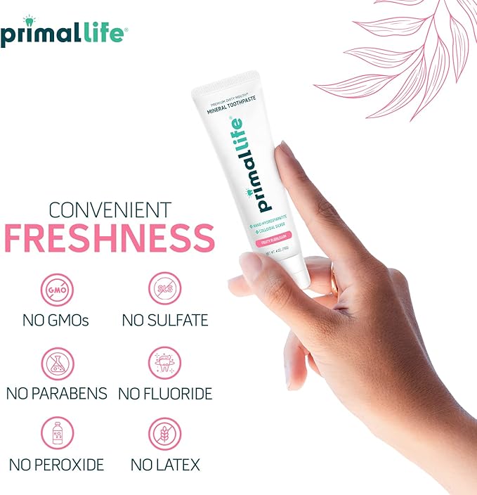 Primal Life Organics Premium Dirty Mouth Mineral Toothpaste - Nano-Hydroxyapatite, Colloidal Silver, Charcoal - Organic, All Natural Whitening Formula (Bubblegum Flavor, 4oz)