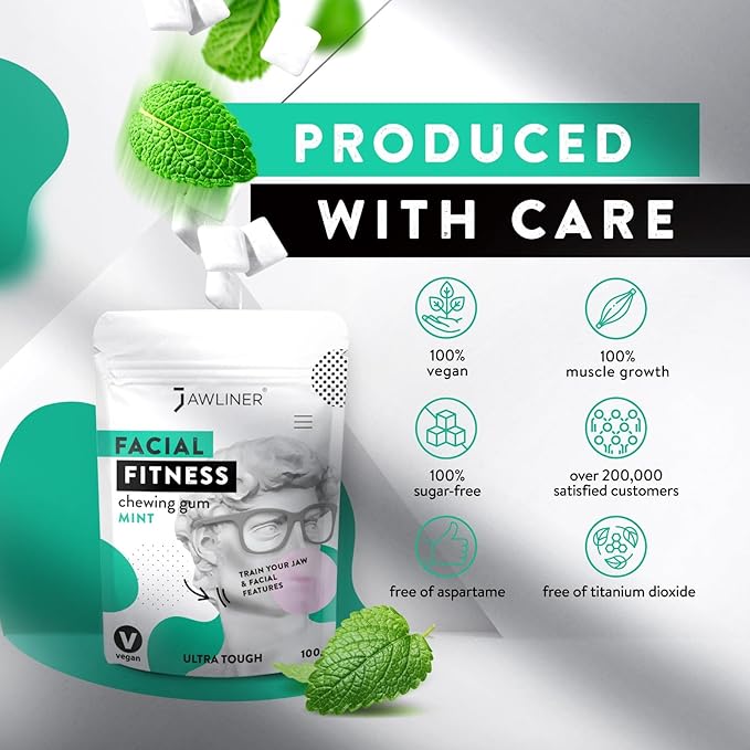 Jawliner® - Pioneers the Toughest Handmade 15x Harder Jawline Gum Includes 12 Weeks Coaching - Sugar-Free Mint Chewing Gum - Jawline Exerciser for Mewing & Shaping the Jaw (6 Months Pack)
