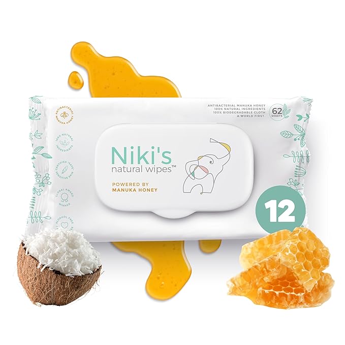 Niki's Natural Baby Wipes | Sensitive Organic Baby Wipes | Made with Manuka Honey and Coconut Oil, No Added Scents | EWG Verified | 744 Wipes (12 Pack x 62 Count Wipes) Baby Wipes Bulk