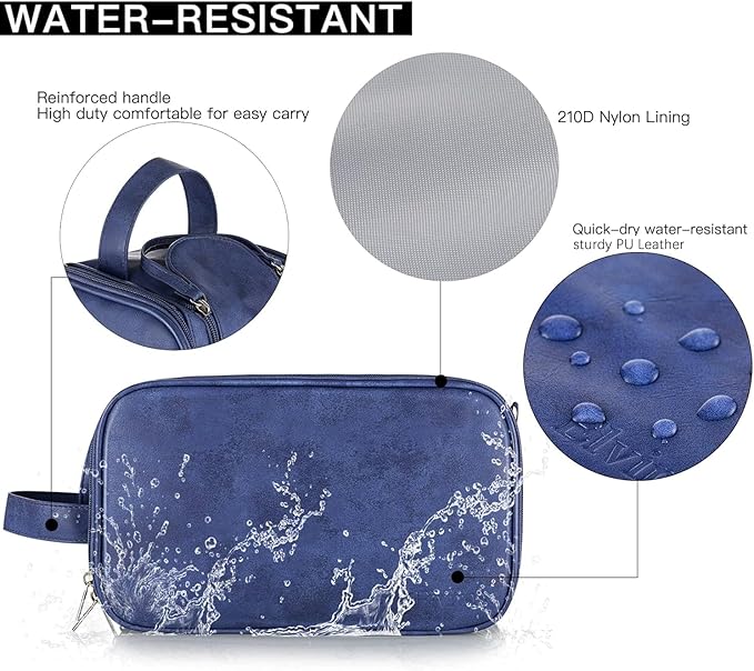 Elviros Toiletry Bag for Men, Large Travel Shaving Dopp Kit Water-resistant Bathroom Toiletries Organizer PU Leather Cosmetic Bags