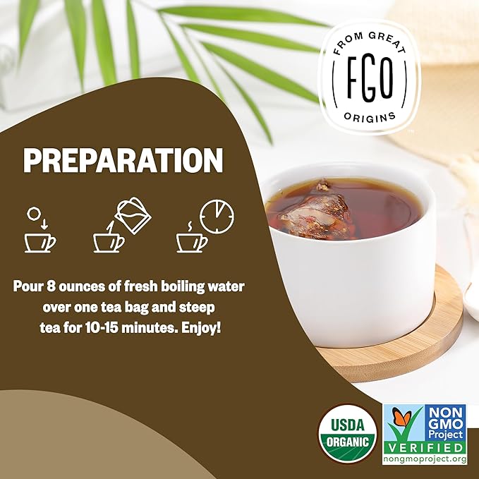 FGO Organic Ashwagandha Tea, 100 Count, Eco-Conscious Herbal Tea Bags, Resealable Bag, Caffeine Free, Packaging May Vary (Pack of 1)