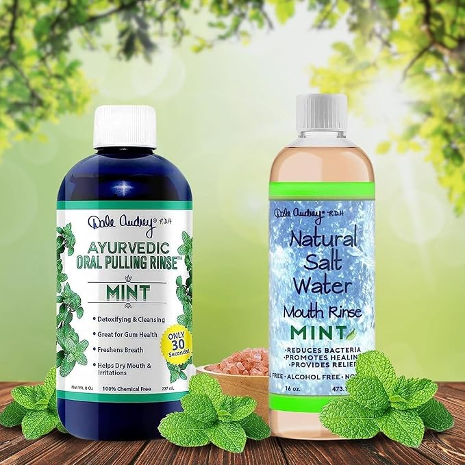 Oil Pulling Rinse & Salt Water Oral Mouth Rinse | Organic Mint Sesame Oil | Organic Mouthwash for Teeth Care & Healthy Gums | Teeth Whitening & Gum Care Mouthwash, Vegan Cruelty Free Bundle Pack