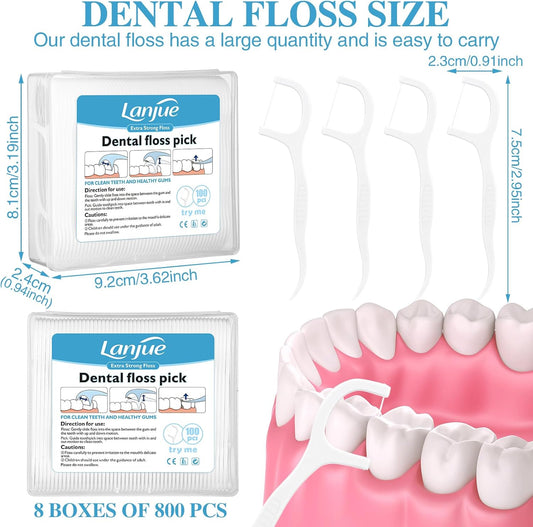 800 Count Dental Floss Picks, Travel Dental Flossers with 8 Portable Case Toothpicks Sticks Dental Tooth Picks Flosser Dental Floss Cleaner Dental Floss Sticks for Family Teeth Cleaning