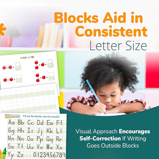 Channie's PreK Kindergarten Handwriting Visual Alphabets & Numbers Learning & Tracing Workbooks, 3 Pack - Alphabet & Numbers Preschool Workbook for Homeschool and After School