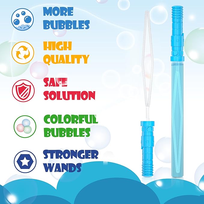 Inscraft 40 Pack 14’’ Big Bubble Wands, 8 Colors Bubbles Bulk for Summer Toy, Outdoor / Indoor Activity Use, Easter, Birthday, Graduation, Shower, Bubbles Party Favors Supplies for Kids Toddlers