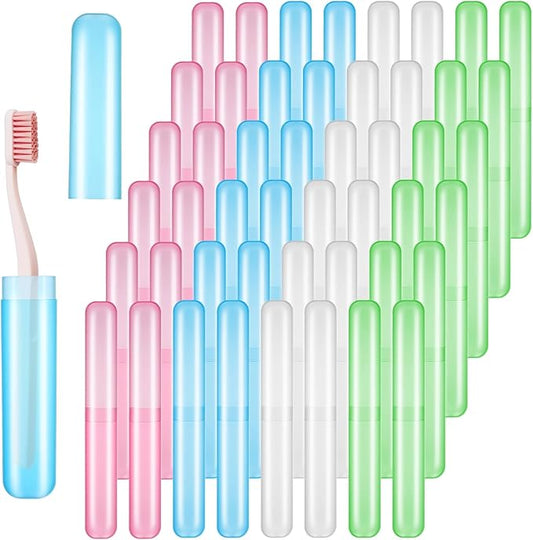 48PCS Toothbrush Holders Bulk, Portable Plastic Dust-Proof Breathable Toothbrush Holder, Travel Tooth Brush Case, 4 Colors, for Travel, Camping, Home, Business