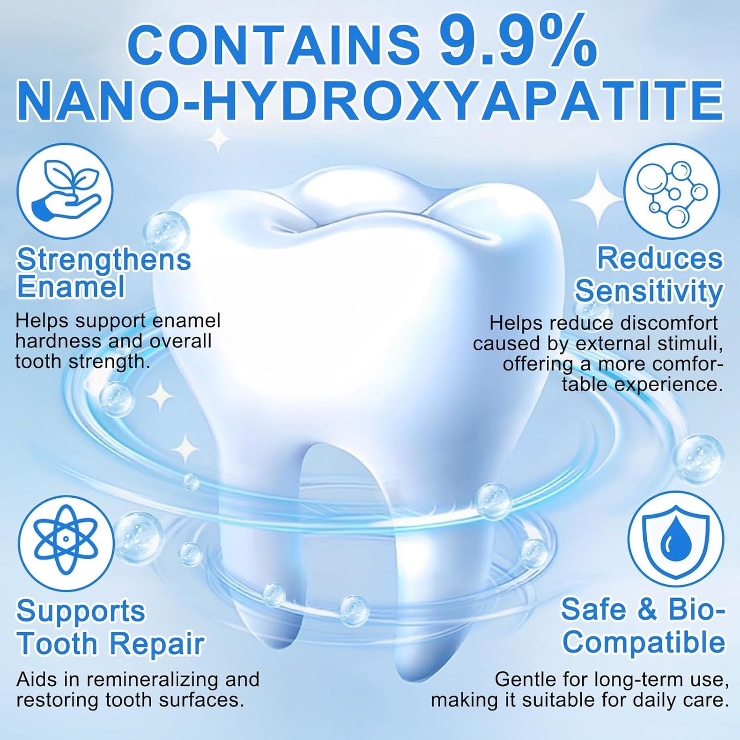 9.9% Hydroxyapatite Toothpaste - 2 Pack, Protects Enamel and Strengthens Teeth, Cleans and Cares for Oral Health, Freshens Breath, Non-Irritating, Natural and Safe, 8.46 Oz