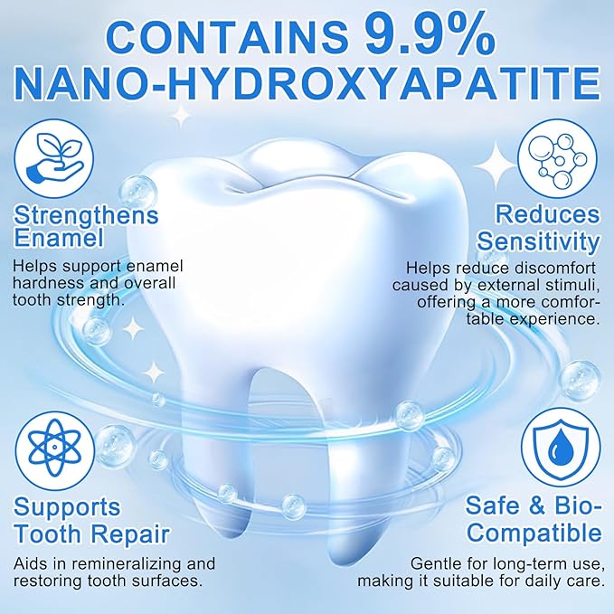 9.9% Hydroxyapatite Toothpaste 2 Pack, Nano Hydroxyapatite Toothpaste Protects Enamel and Strengthens Teeth, Cleans and Cares for Oral Health, Promotes Freshens Breath