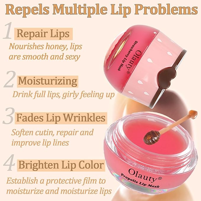 3 PCS Bee Lip Balm Lip Mask Honey Pot, Honey & Strawberry & Watermelon Lip Sleeping Mask Overnight Moisturizing Honey Lip Balm, Hydrating Prevention Dry & Cracked Lip Scrubs Lip Care