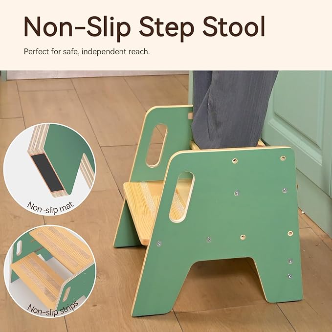 Wingyz Wooden Toddler Step Stool, Adjustable Kids Step Stool, 3-Level Height Stepstool for Bathroom Sink, Kitchen, Bedroom,Potty Training
