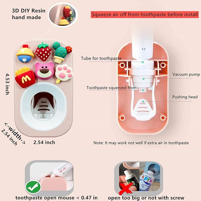 Automatic Toothpaste Dispenser & Toothpaste Holders and Wall Mounted Cup 3 Piece in a Set, is Wall Mounted for Bathroom,Toothpaste Squeezer for Kids & Family Shower by Mr. Thumbs(Pink Set)