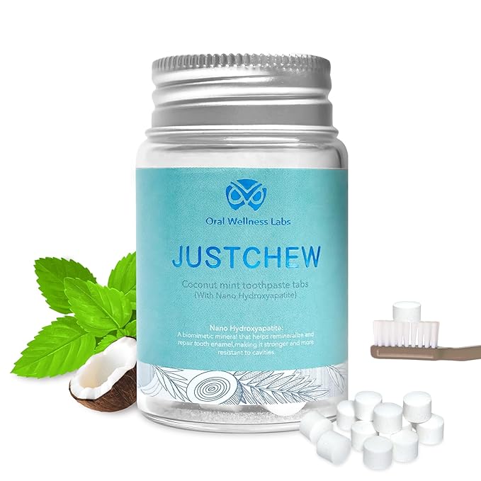 Toothpaste Tablets - Nano Hydroxyapatite,Fluoride & Plastic Free, Eco & Travel Friendly，Natural Whitening Toothpaste - Remineralize with NHA （1 Bottle / 1 Month-Coconut Mint）
