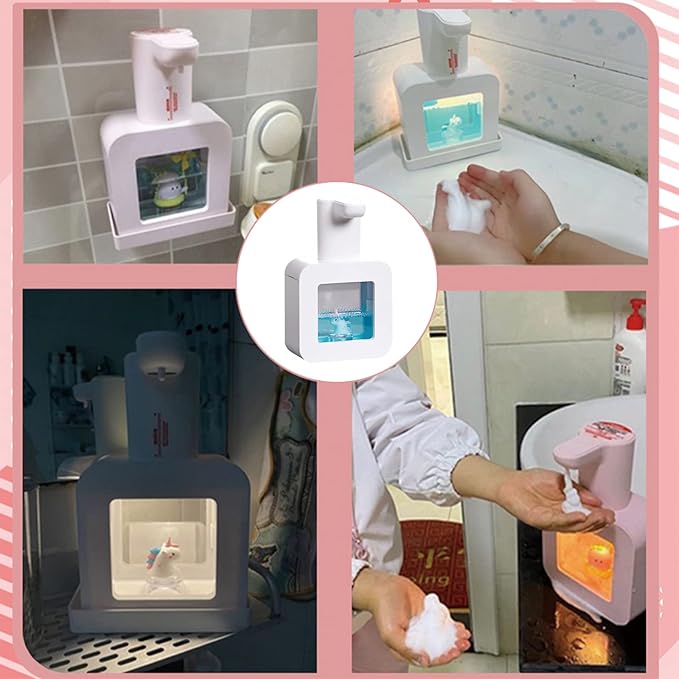 Automatic Foam Soap Dispenser - Cute Kids Touchless Unicorn Hand Soap Dispenser,Wall Mount Waterproof USB Rechargeable, 13.5oz/ 400ml for Bathroom Countertop, Kitchen, Office, Hotel, Preschool