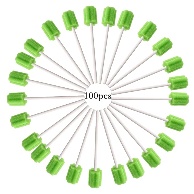 100Pcs Disposable Mouth Sponge Swabs Elderly Kids Adults Tooth Mouth Cleaning Individually Wrapped (Green)