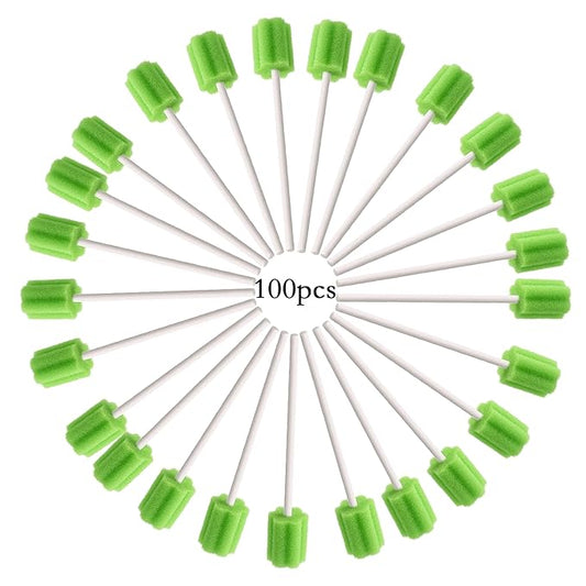 100Pcs Disposable Mouth Sponge Swabs Elderly Kids Adults Tooth Mouth Cleaning Individually Wrapped (Green)