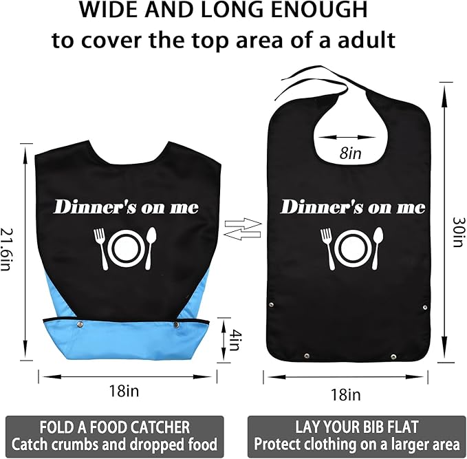 2 Pack Adult Bibs for Men, Adult Bibs for Special Needs Adults, Waterproof Leakproof Clothing Protector, Washable & Dryable Large Bib