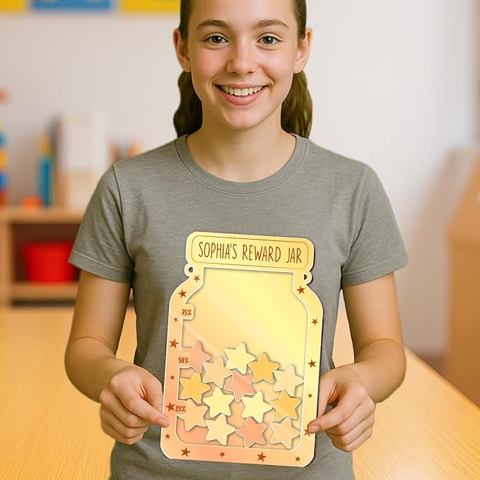 Custom Reward Jars for Kids - Magnetic Reward Jar for Classroom Behavior – Incentive Jar with Stars for Teachers & Kids – Class Rewards Chart, Potty Training, Behavior Management Tool, TT05