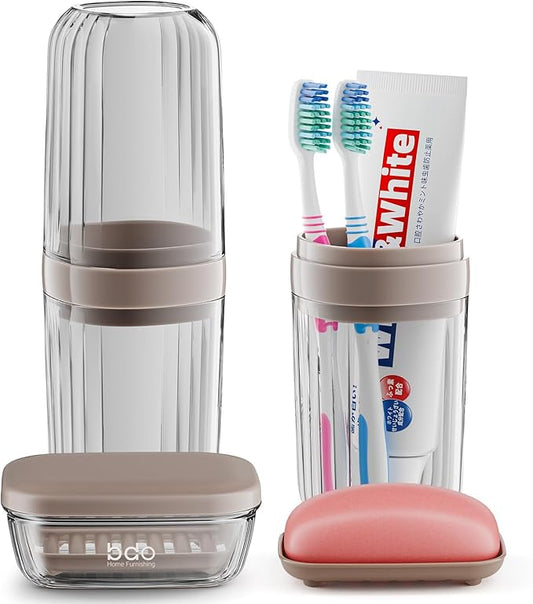 VITVITI Travel Soap Case Container, Portable Toothbrush Travel Case Dish Tray, 7.88 Inch Toothpaste Traveling Toothbrush Holder Set with Cover for Trip/Bathroom/Camping, Dark Coffee Color