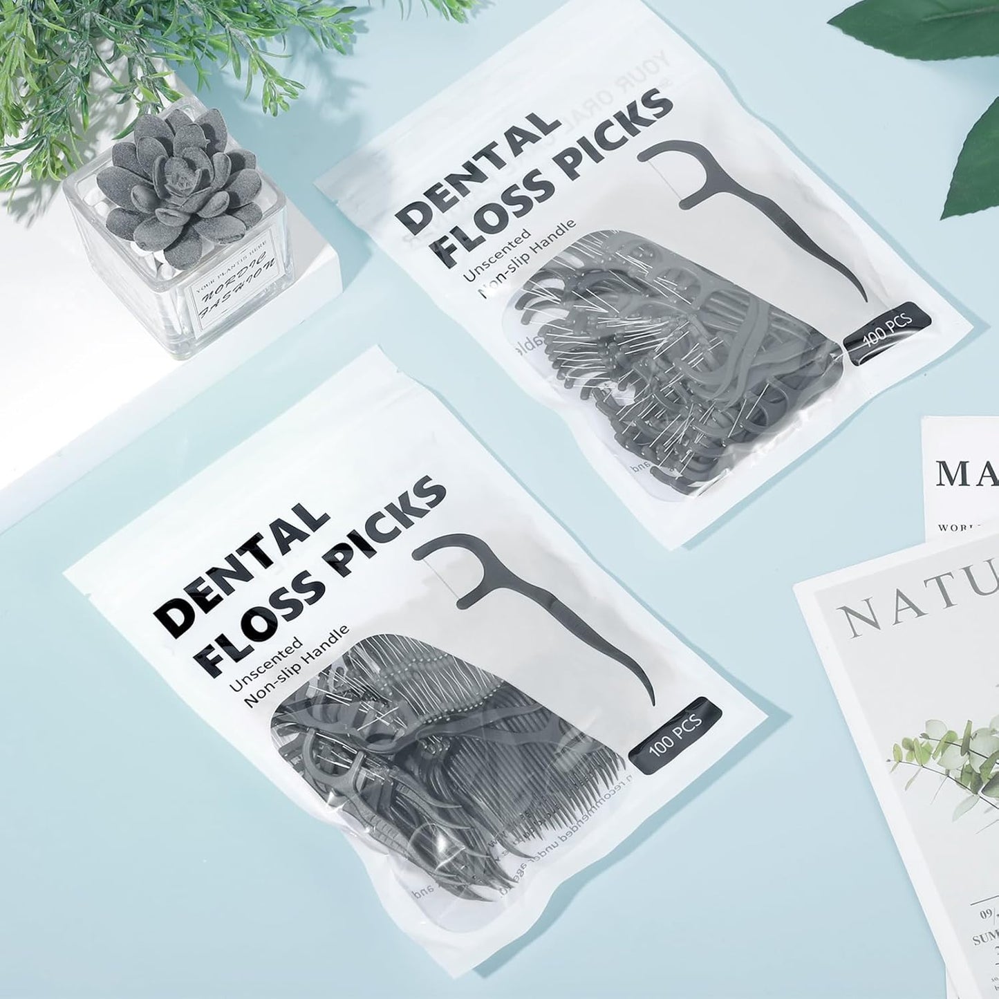 Baderke 200 Count Floss Picks Bulk Non Breakable Tooth Picks Flosser Dental Floss Sticks for Adults Teeth Cleaning Dental Flossers for Family Pack Travel(Grey)