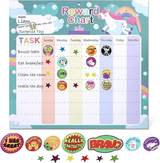 Behavior Chart for Kids - Reward Chart for Kids with 26 Reward Sheets, Magnetic Reward Chart for Kids with 1600 Star Stickers, 50 Motivational Stickers, Responsibility Chart for Kids, Behavior Chart