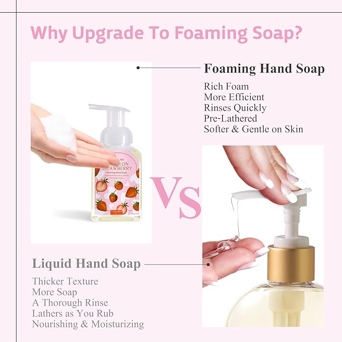ROMIIE ZOI Strawberry Foaming Hand Soap Refill Set – 3 x 33.8 Fl Oz with Refillable Dispenser, Natural and Cruelty-Free Formula, Large Family Pack for Home, Bathroom, and Luxury Gifting