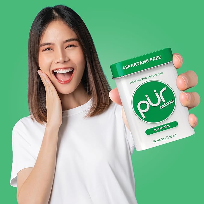 PUR Mints | Aspartame-Free | Made with Xylitol | Sugar-Free, Vegan, Gluten-Free & Keto Friendly | Natural Spearmint Flavor, 30 Pieces (Pack of 12)