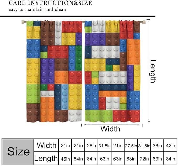 Kids Boy Curtain Blocks Toy Abstract Outline Colorful Geometric Brick Print Curtain for Boys Girls Nursery Room Curtains 42x45 Inch 2 Panels(Decor Curtains