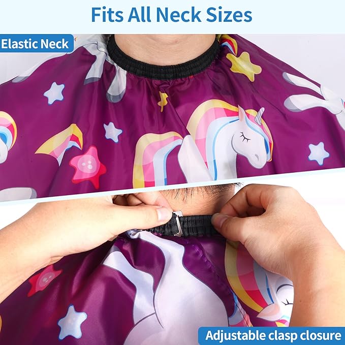 Kids Barber Cape with Neck Duster Brush, Professional Salon Hair Cutting Cape with Adjustable Snap Closure(unicorn)