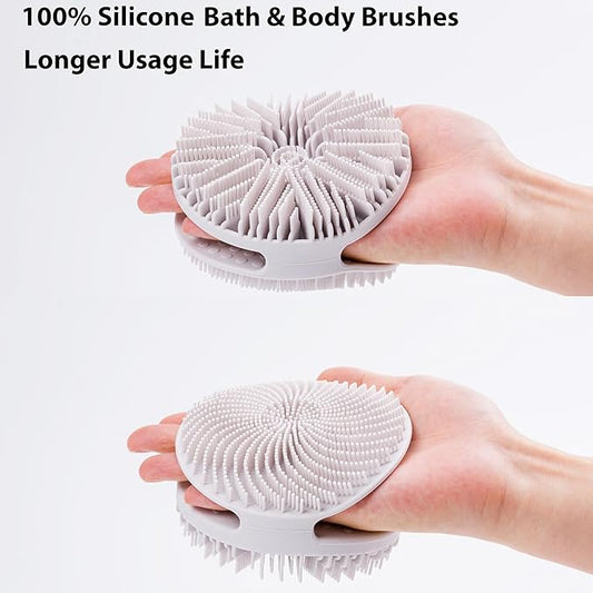 2 PC Silicone Exfoliating Body Scrubber, Silicone Body Shampoo Brush, Soft Silicone Loofah for Sensitive Skin, Shower Silicone Hair Scalp Massager, Easy to Clean, Lather Well(Gray&Green)