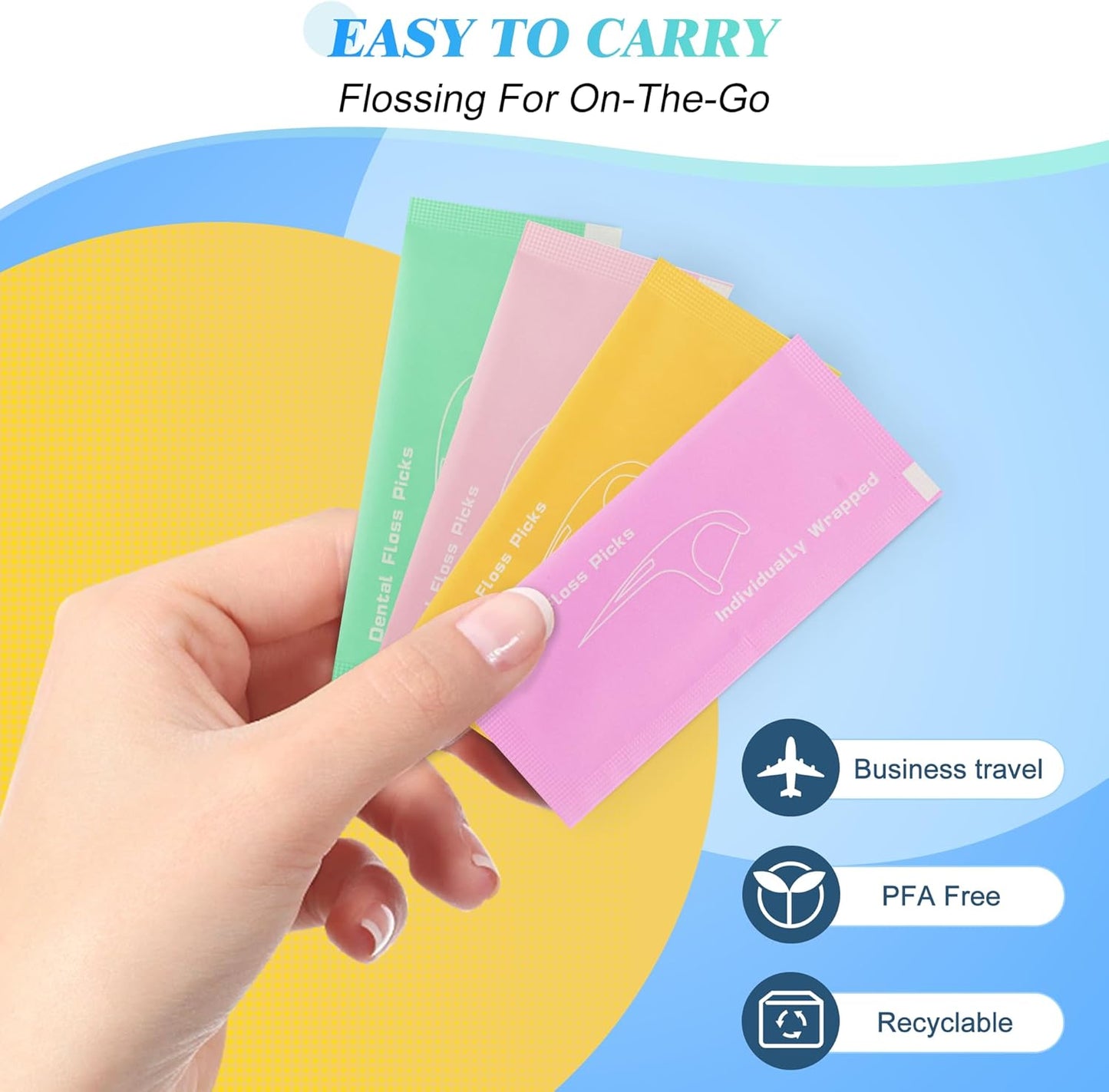 Individually Wrapped Floss Picks, Multi-Color Oral Care Flossers for Adults with Handy Case, Mini Disposable Dental Floss Singles Bag for Travel, Hotel, Restaurant, Office, Car, Wedding - 2Case