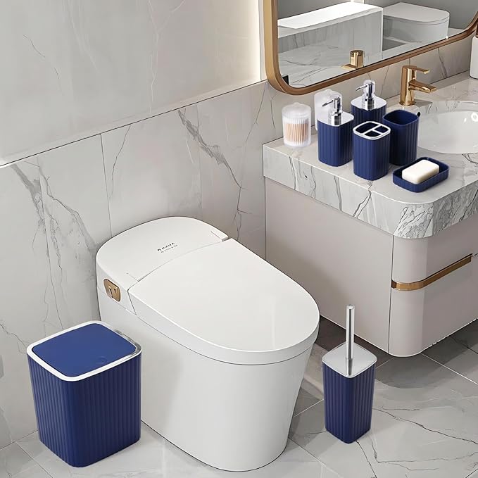 26PC Bathroom Accessories Set - Gorgeous Blue Bathroom Set, Bathroom Accessory Set, Blue Shower Curtain Set with Bathtub Mats for Shower Tub