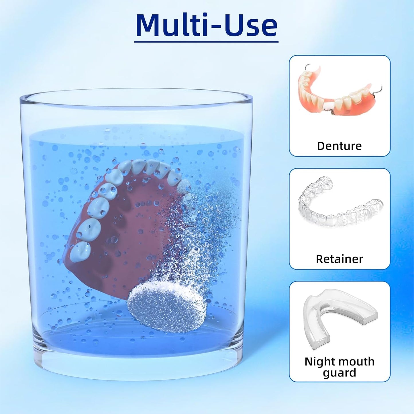 Denture Cleaning Tablets - 120 Retainer Cleaner Tablets, Removes Odors & Stains - For Dentures, Night Guards, Retainers, Aligners & Dental Appliance Cleaner - Mint Flavor - 4 Month Supply