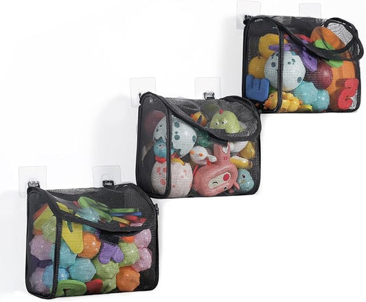 Bath Toy Storage, Goowin Bath Toy Holder, 3 Compartment Large Openings Bath Toy Organizer, Large Capacity Bath Tub Toy Holder, Kids Bathtub Toy Storage For Accessing & Sorting Toys (Black, Upgrade)