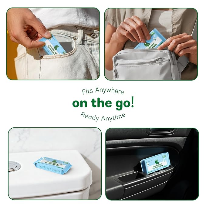 Flushable Wipes Travel Size, 99% Water Mini Wet Wipes for Sensitive Skin, Hypoallergenic & Unscented On The Go Pocket Wipes, 48 Count (8 Packs of 6)