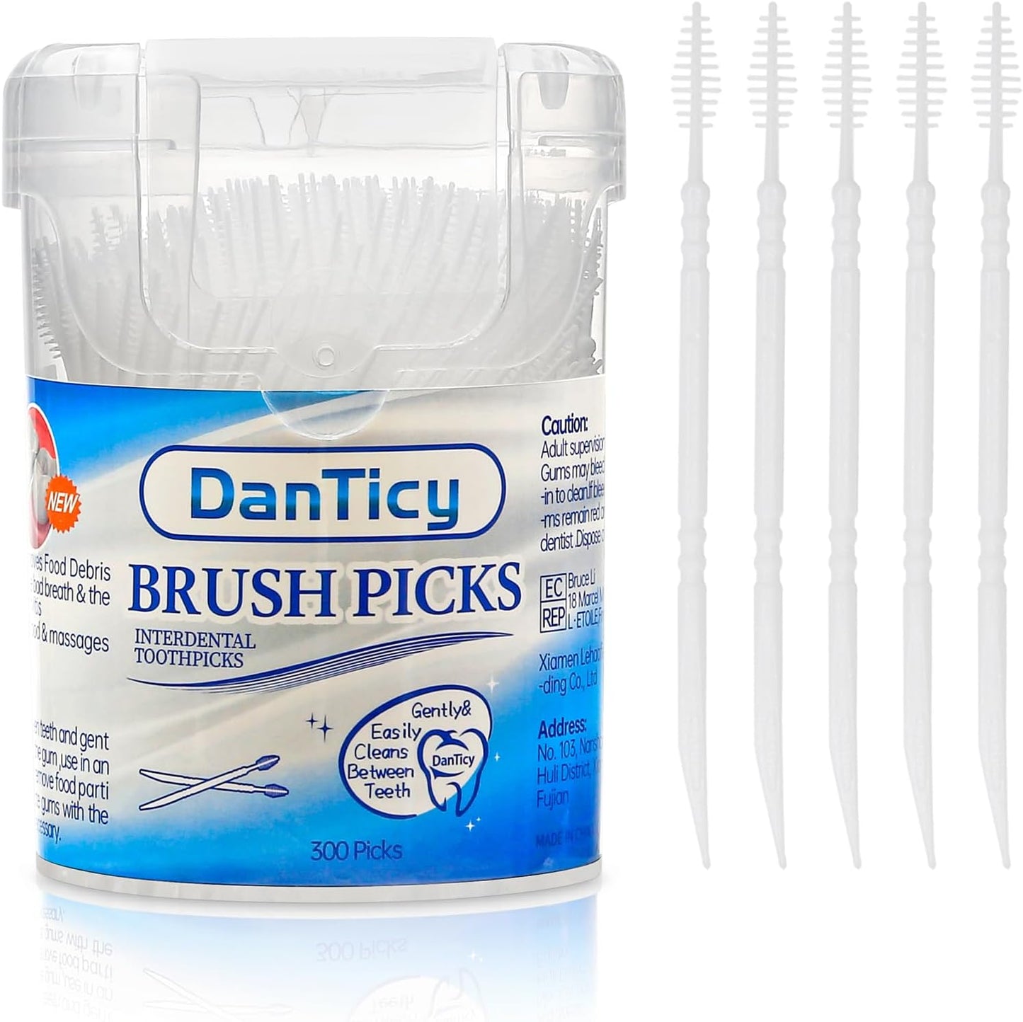 Brushpicks Interdental Toothpicks,Soft Bristle Dental Floss Picks Toothpicks,Helps Removes Plaque and Debris Between Your Teeth 300PCS (Pack of 1)