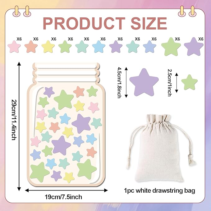 Magnetic Stars Reward Jar for Kids 68Pcs Pastel Stars 1 Storage Bag Reward Jars Behavior Management Classroom Tools Positive Behavior Chart for Students Teachers Back to School Supplies