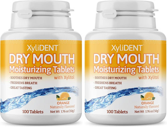 Nature's Stance XyliDENT Xylitol Tablets for Dry Mouth Relief - Stimulates Saliva, Freshens Breath, Reduces Acid Production, Fast Acting Relief, 100 Count (Orange) (Pack of 2)