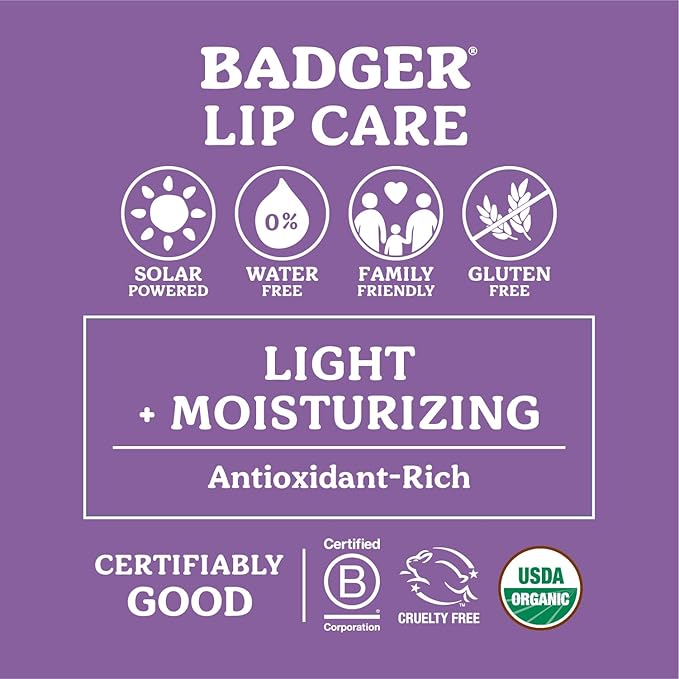 Badger Classic Organic Lip Balm Set - Yellow Box, Light Silky Long Lasting Lip Moisturizer Gift Set, All Natural Lip Balm Variety Pack Lip Set (Tangerine, Lavender Orange, Vanilla, Grapefruit), 4 pack