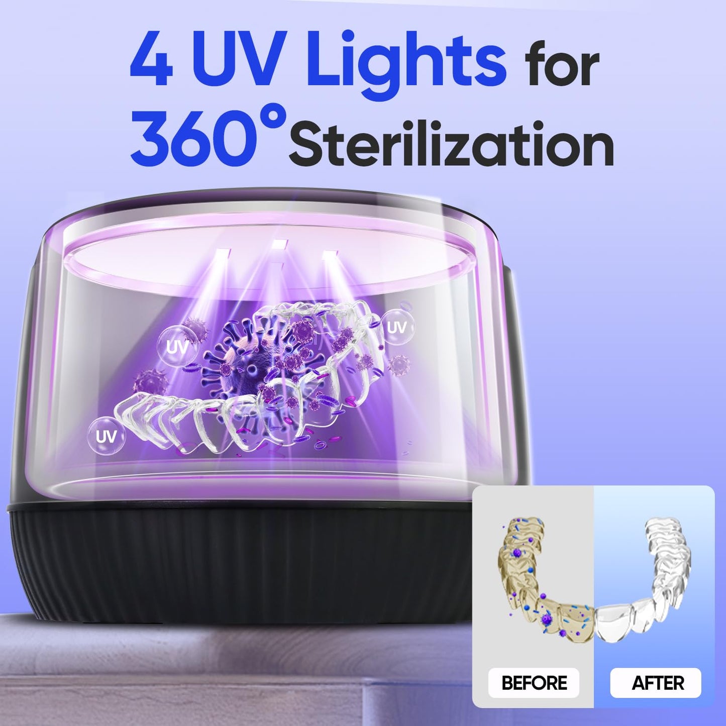 MySmile Ultrasonic Retainer Cleaner Machine with Tablets- 45kHz Black Dental Pod with 200ML Capacity and MySmile Retainer Cleaner with 120 Denture Cleaning Orange Flavor Tablets