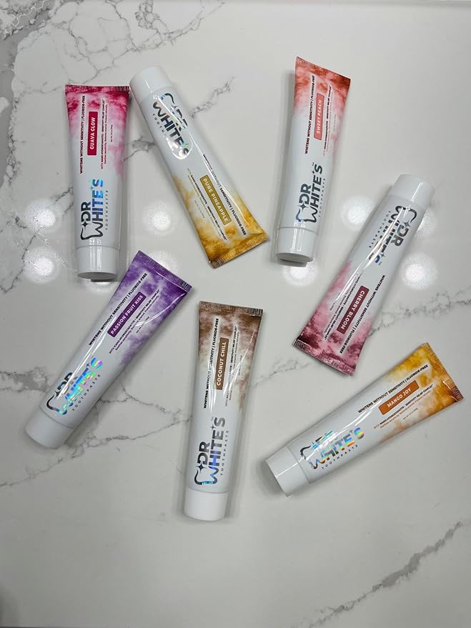 Dr. White’s Fluoride-Free nHA Toothpaste; Dentist-Formulated, Nano Hydroxyapatite + Xylitol, Sensitivity Relief Complex™, Mint-Free, Enamel Safe, Swallow-Safe (3.5 Oz, Guava Glow)