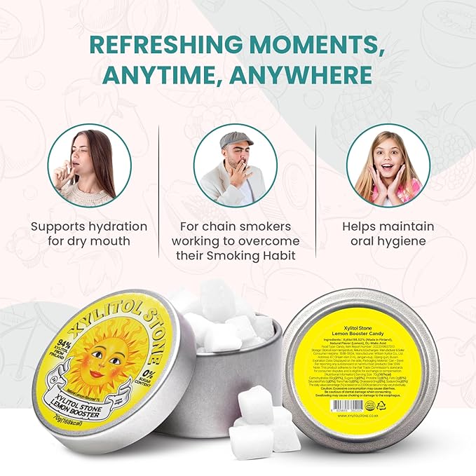 Xylitol Stone Sugar Free Candy - Vegan & Keto Friendly Unique Hard Candy - 100% Natural Flavor Candies - Gluten Free & Non-GMO Breath Freshener Low Calorie Mints - Lemon Booster (Pack of 1)