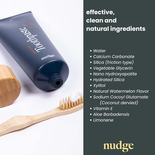 Nudge 10% Nano Hydroxyapatite Toothpaste, Remin+ Formula with Vitamin E, Fluoride-Free, SLS-Free, Helps Remineralize Enamel, Supports Dry Mouth Relief and Sensitive Teeth, Watermelon, 4 oz