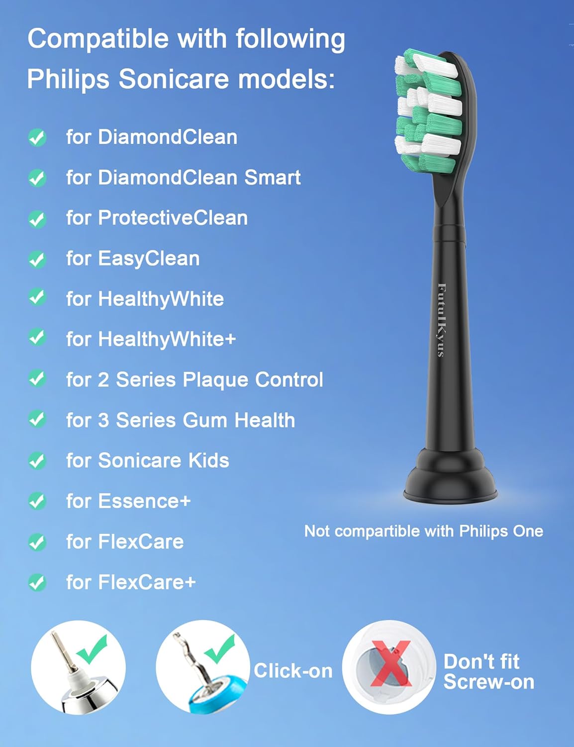 Toothbrush Replacement Heads for Philips Sonicare 4100 5100 Simply Clean Plaque Control Gum Health 1 2 Series Snap on Electric Brush Head, 4 Pack, Black