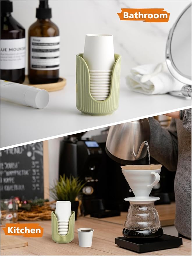 Bathroom Cup Dispenser, 3oz-4oz Ceramic Paper Cup Holder, Small Countertop Mouthwash Dixie Cups Accessories, for Vanity Countertops, Bathroom, Kitchen, and Dining Room